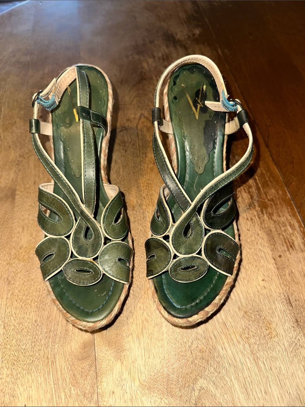 Vince Camuto Green Leather Cutout Slingback  Heels
